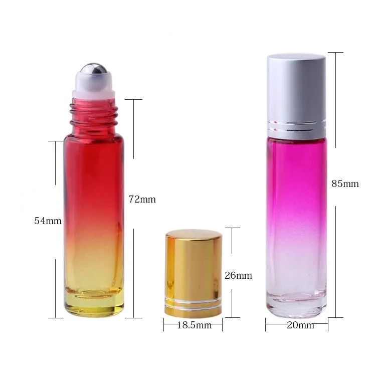 10ml Gradient Color Glass Roll-on Bottles Liquid  Oils Bottle With Stainless Steel Roller Ball And Aluminum Film Cap DH8466