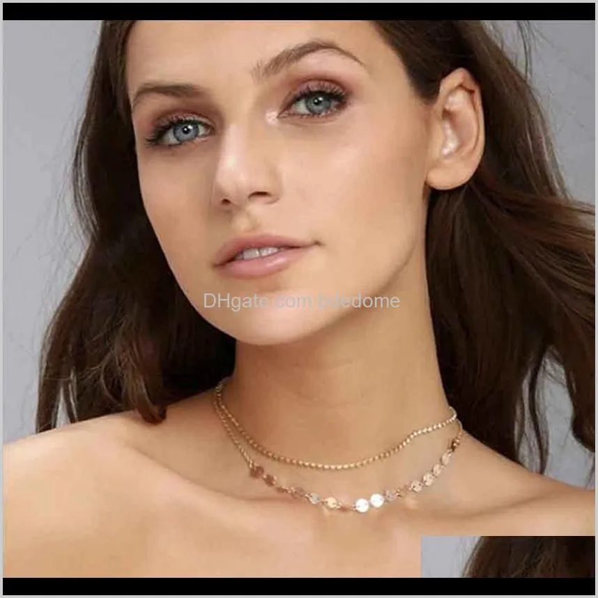 two layers sexy crystal setting chain choker gold silver color plated coin chain for women necklace gift