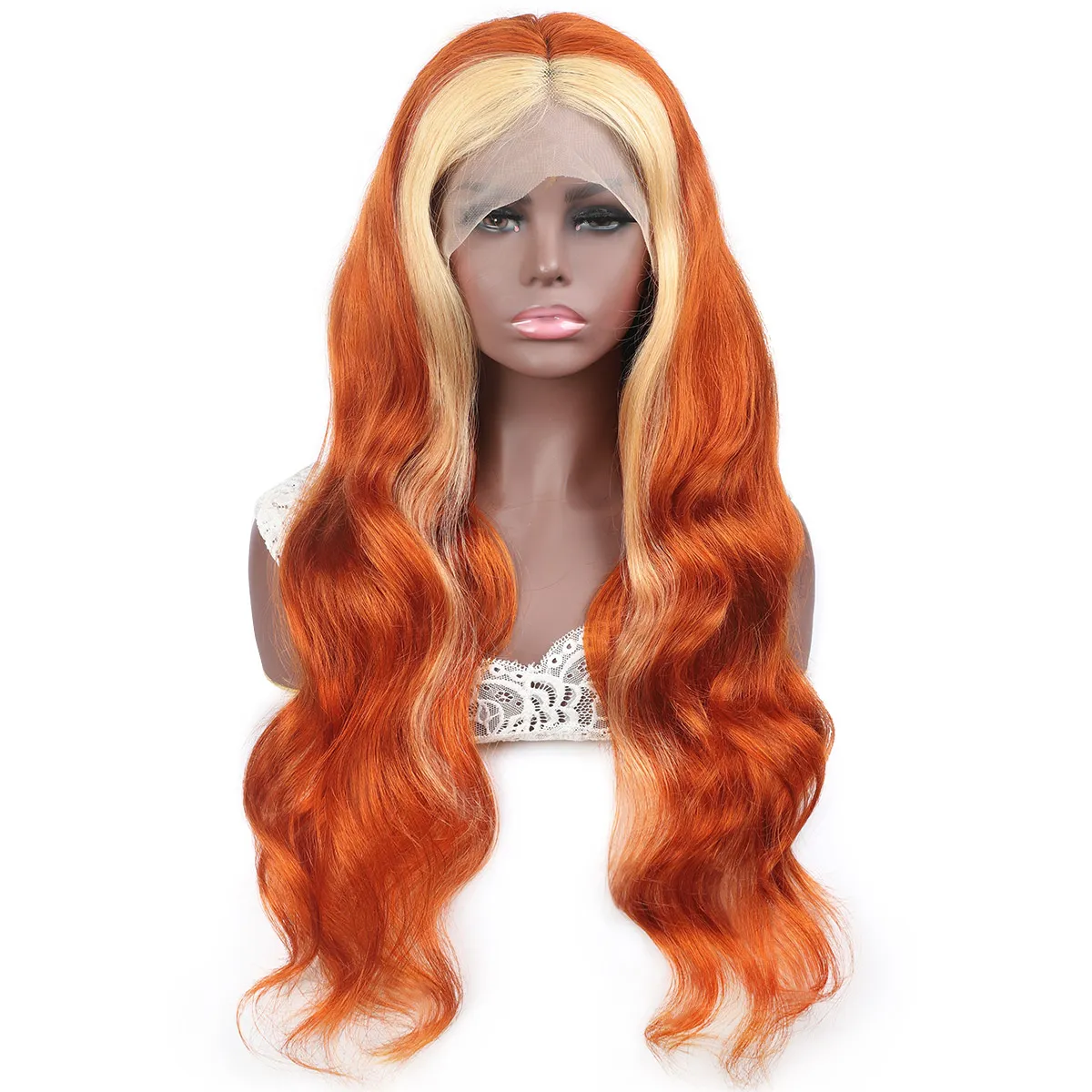 Ishow Body Wave 13x1 T Deel Transparante Kant Pruik Oranje Ginger Blonde 613 Blue Red Pink 99j Kleur Remy Pre Geplukt Menselijk Haar Pruiken voor Dames Meisjes Alle leeftijden 8-28 Inch