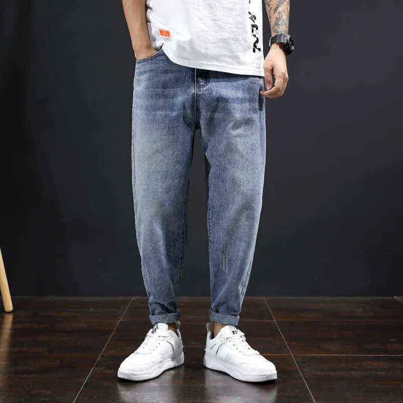 Light 2021 Blue Simple Jeans Men's Loose Straight Tube Large Size Fashion Brand Small Foot Harlan Pants Trend