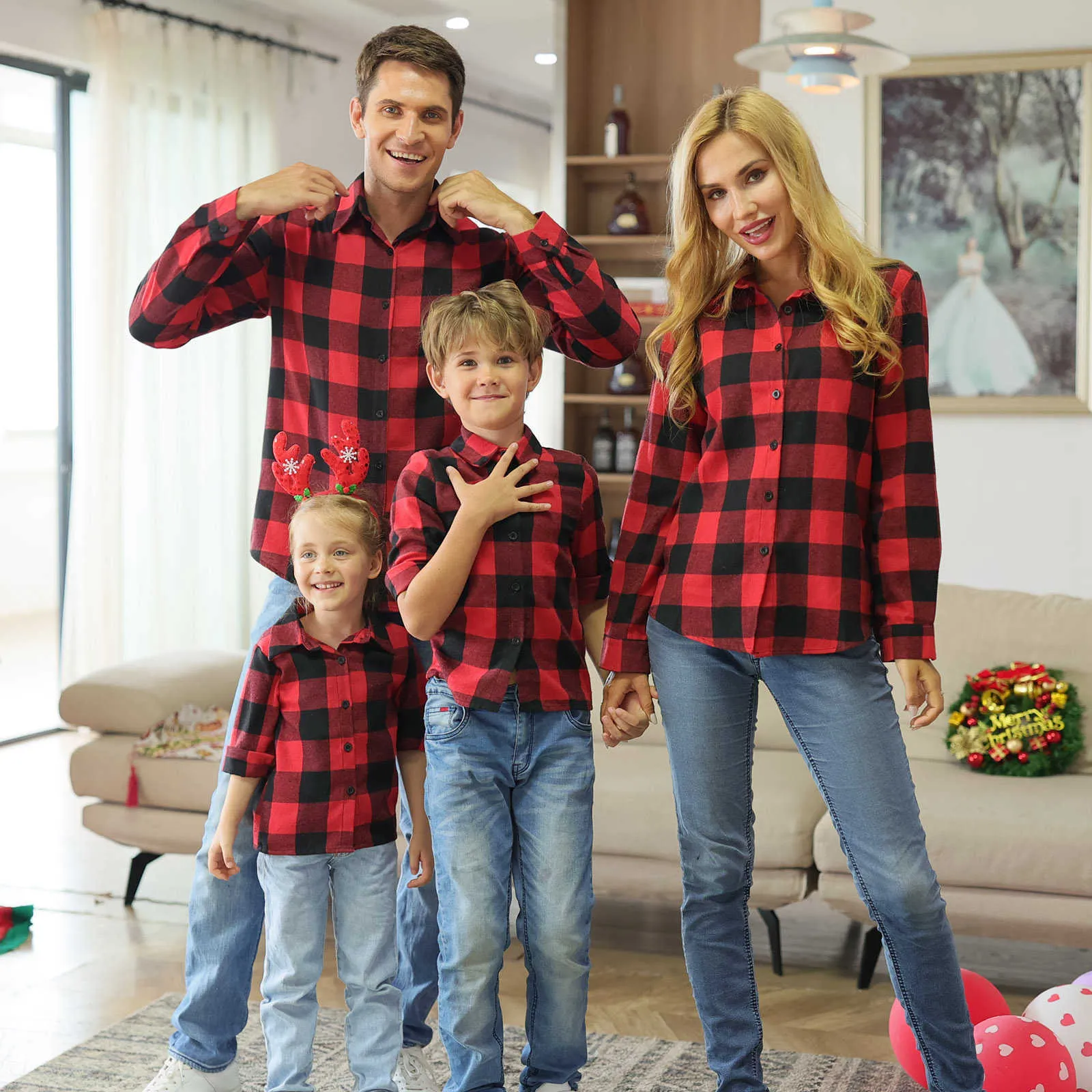 Ni os Beb Mam Pap Camisa a cuadros de b falo Unisex Familia a juego Camisas con botones Cl sico Rojo Negro Blanco Negro Cuadros Deporte Ocio Tops
