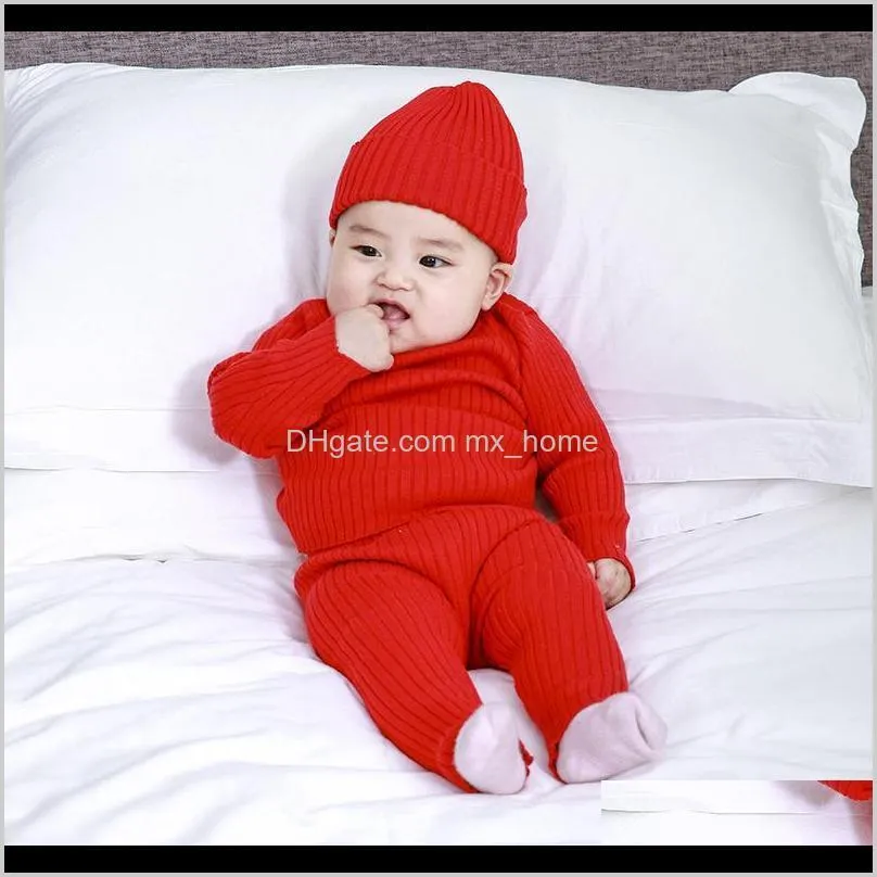 3pcs/set spring autumn winter baby girl clothes knit ribbed sweater boys sweaters pants hats children`s clothing 0-2y 201023