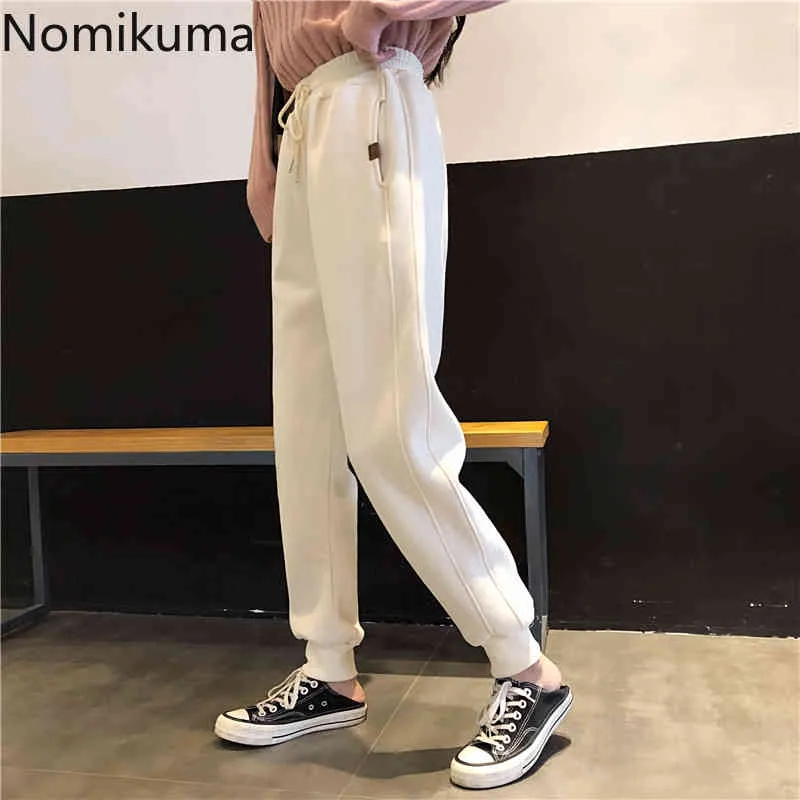 Nomikuma Trekkoord Lace Up Casual Losse Joggingbroek Joggers Effen Kleur Hoge Taille Broek Dames Winter Kleding Pantalones 3B892 210514