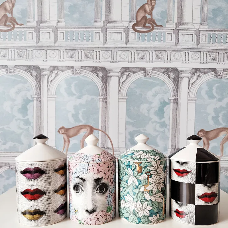 Lady face jarro vazio vela titular beleza vestir escova caixa de caneta com tampa de estanho de armazenamento de cerâmica e copo de chá de garrafa