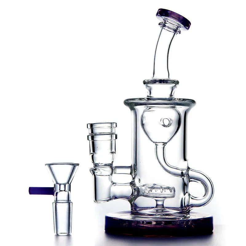 Torus Hookahs 6.6インチのヘッドのガラス船首Klein Recycler緑の紫色の石油DAB Rigsシャワーヘッドパーコレーターの水道管14 mmの女性ジョイント