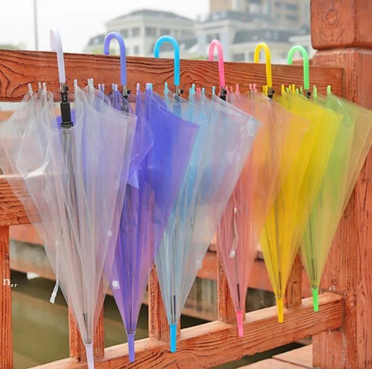 Wedding Favor Colorful Clear PVC Umbrella Long Handle Rain Sun Parasol See Through Umbrellas SEAWAY ZZF13895