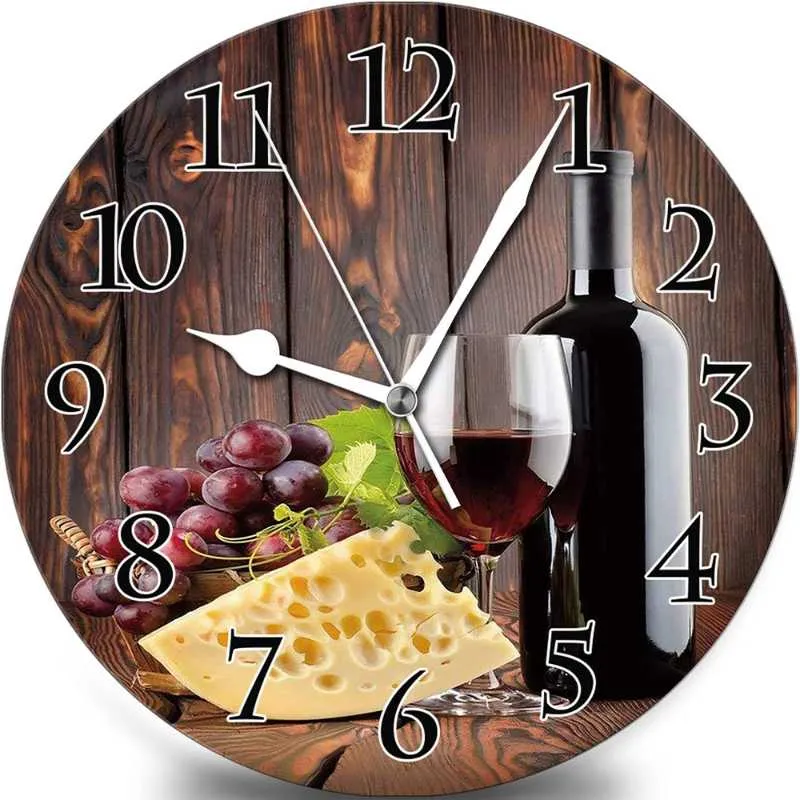 Cheese And Wine 10 Inch Battery Operated Quartz Analog Quiet Desk Clock For Home,Office,School Wall Clocks