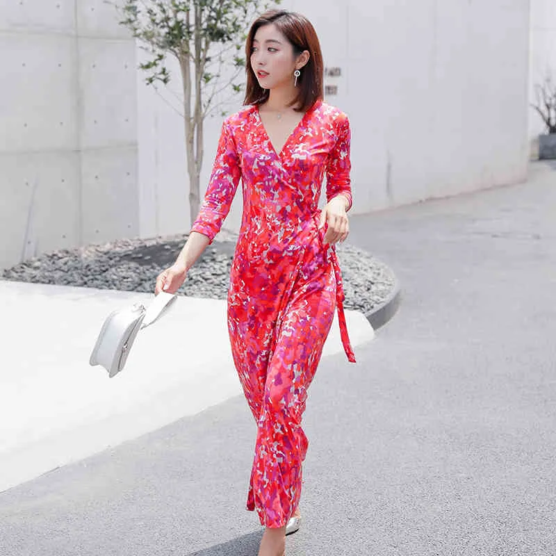 Faça vestido floral de impressão de impressão feminina no verão de cultivar a moralidade Mostrar cintura fina Han Edition 210417