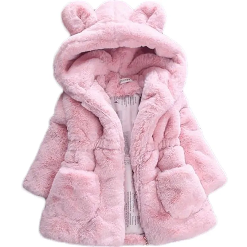 Inverno com capuz bebezas meninas meninas meninas faux pele fleece casaco casaco casaco quente snowsuit outerwear crianças roupas 211203