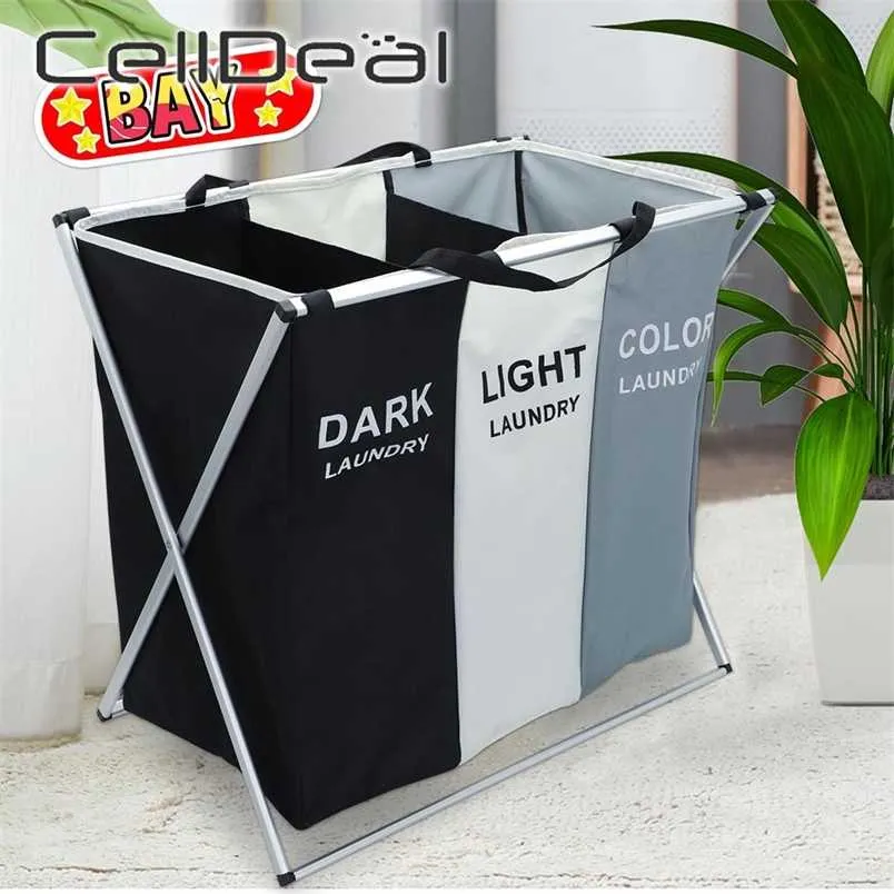 Foldable Dirty Clothes Storage Organizer Basket Collapsible Large Laundry Hamper Waterproof Home Laundry Basket 1/2/3 Grid 211112