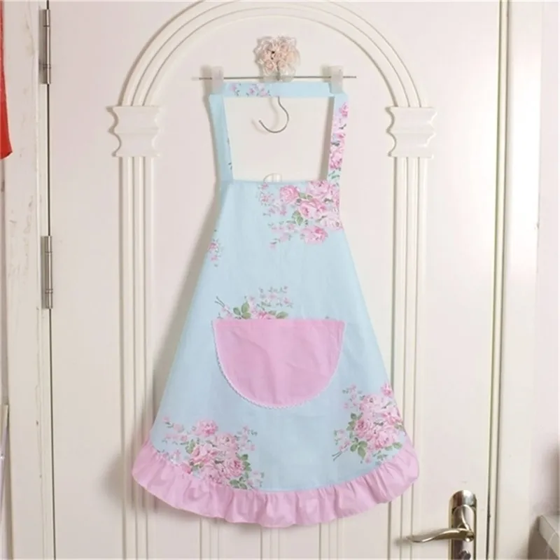 cotton cloth princess apron print floral cleaning kitchen s for women baking mats helper Sleeveless Apron sale 211222