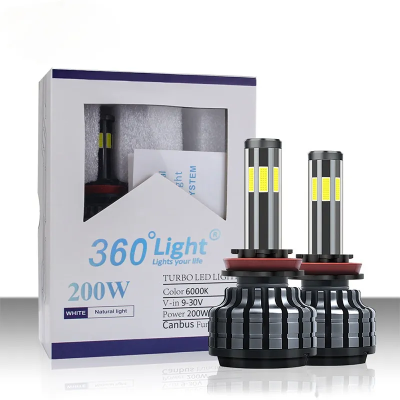 Auto LED-koplampen 6 zijden licht 360 graden gloed Autokoplamp Wit Lichtblauw Geel Licht Bulds H1 H3 H7 H11 H9 H27 Superhelderheid X6