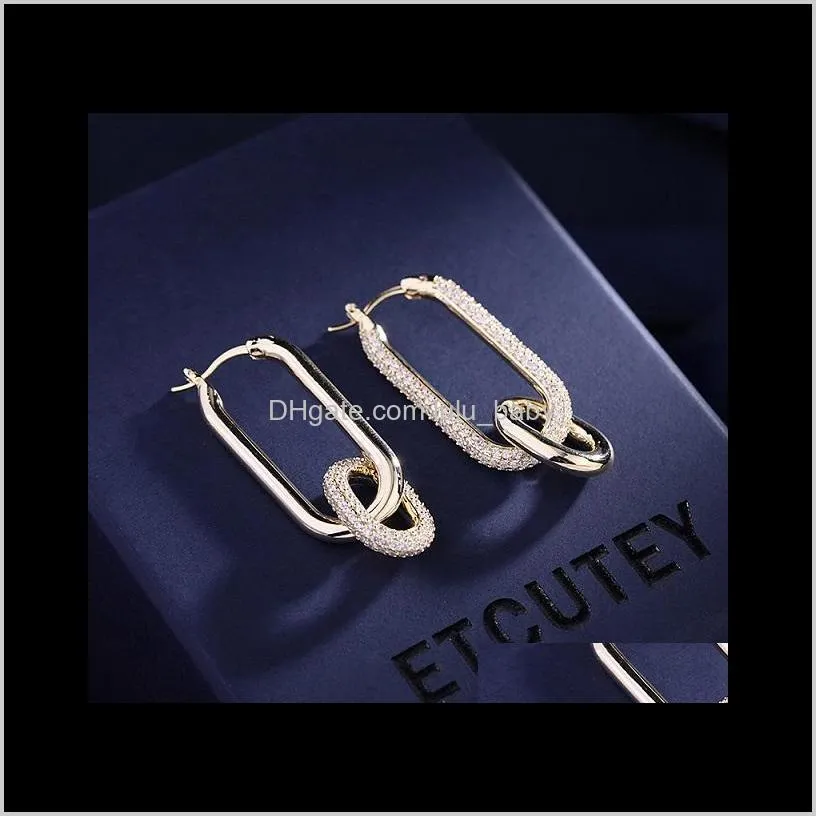 fashion new ins luxury designer diamond zirconia copper chain geometric clip on earrings for woman girls gifts s925 silver post