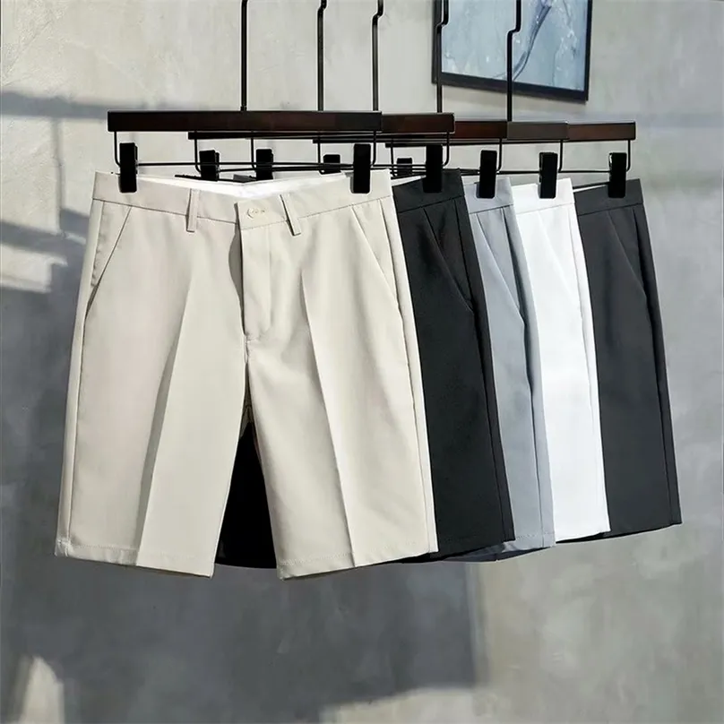 Mężczyźni Letnie Szorty Koreańska Moda Biznes Dorywczo Chino Biuro Spodnie Cool Oddychająca Odzież Solid Color 220301