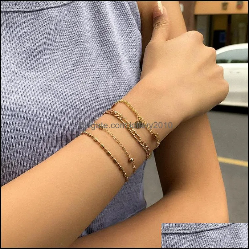 Link, Chain Boho Layered Gold Beads Bracelets For Women Trendy Charms Sequin Statement Bangle Bracelet On Hand Jewelry 2021 Gift