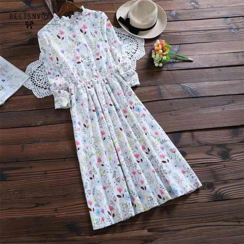 Mori Mädchen Herbst Winter Weibliche Robe Rüschen Cord Vestidos De Festa Langarm Wunderschöne Süße Blumen Gedruckt Frauen Kleider 210409