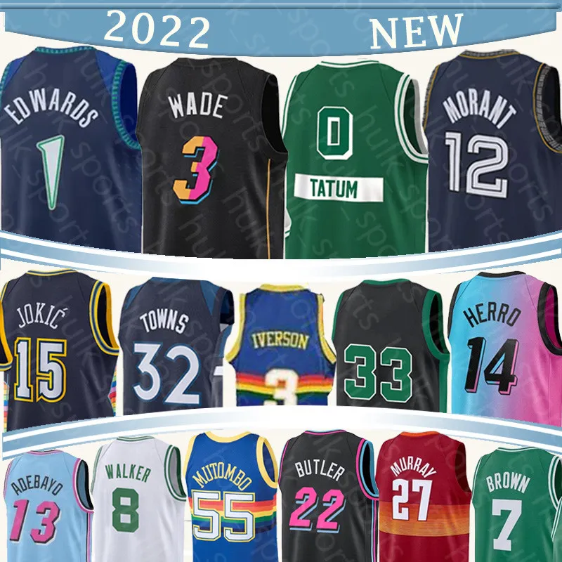 3 Wade 0 Tatum 3 Iverson Basketbal Jersey 12 Morant 15 Jokic 8 Walker 7 Brown 32 Towns 1 Edwards 55 Mutombo 14 Herro 13 Adebayo 22 Butler 27 Murray Retro Jerseys