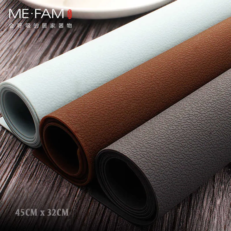 ME.FAM Simple Leather Texture Silicone Placemat Anti- Dish Pad Waterproof Oilproof Home Dining Table Mesa Protection Mats 210706