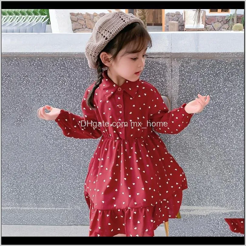 children`s dress spring new style girl red long sleeve lapel princess dress