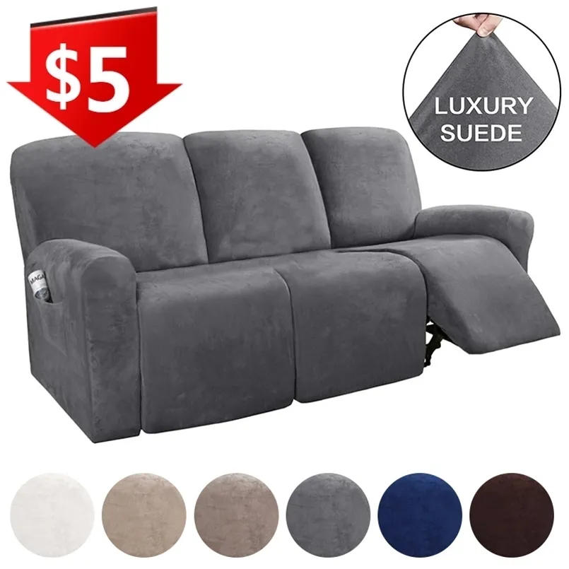 3 SEAT RECLINER SOFA CHAIR COVER all-inclusive fåtölj Ej slip slappna av elastiska mocka soffa skydd 211116