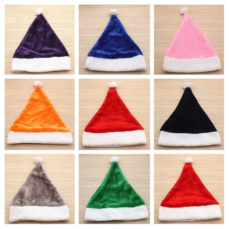 9 Kolor Santa Claus Hat Christmas Party Hats Krótki Włosy Aksamitne Czerwone Różowe Złoty Xmas Cap Spodenki Pluszowe Czapki Boże Narodzenie T9i001477