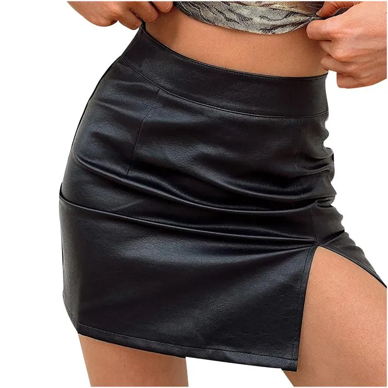 Spódnice Benuynffy seksowne wysokiej talii Pu skórzane damskie jesienne zima czarna dzielona mini spódnica żeńska streetwear zamek błyskawiczny