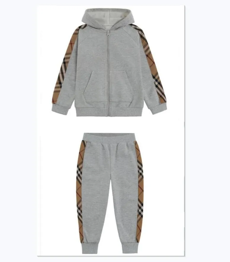 Printemps Automne Bébé Garçons Survêtements Sportswear Enfants Vêtements Ensembles Garçon Casual Set Coton Enfants Plaid Hoodies + Pantalons Joggers