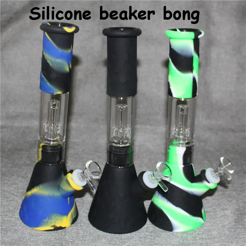 Siliconen Bongs Hookah kleurrijke glazen waterpijpolie roken ritstigs recht recht met 14 mm Glas Bowl