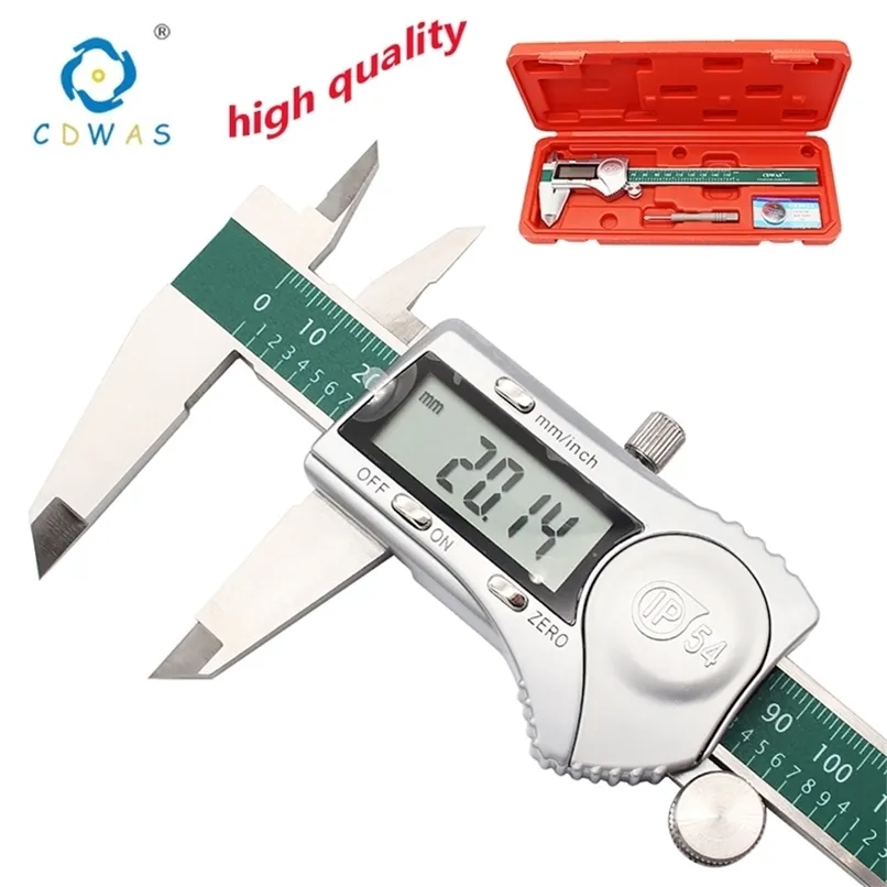 Wyświetlacz cyfrowy zaciski ze stali nierdzewnej 0-150mm 1/64 frakcja / mm / calowy LCD Elektroniczny Vernier Caliper IP54 Wodoodporna 210922