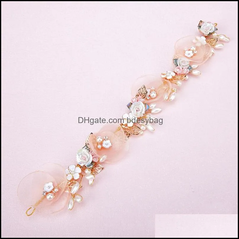 Other NiuShuya Handmade Silk Yarn Wedding Hair Accessories Bridal Jewelry Porcelain Flower Bridesmaid Headdress Pearl Headband