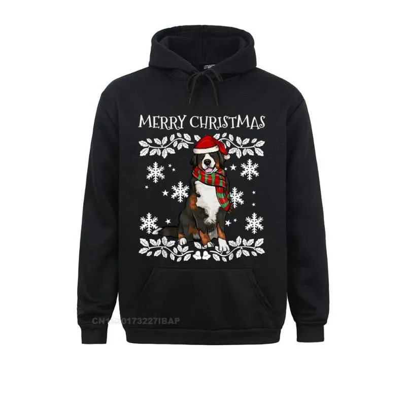 Mäns Hoodies Sweatshirts Merry Christmas Ornament Bernese Mountain Dog Xmas Santa Hooded Pullover Fashion Camisa Kvinnor Skräddarsydda Hoods