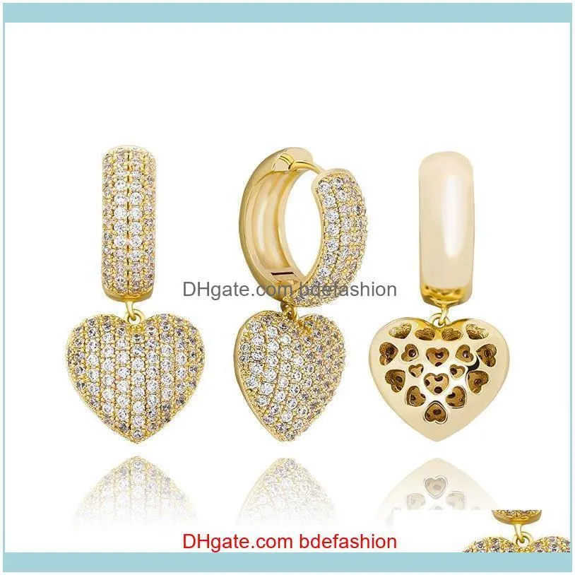 High Quality Gold Silver Color CZ Hollow Heart Earrings Hoops for Wedding Party Nice Gift for Friend