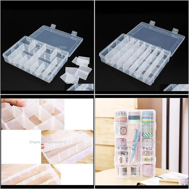 24 plastic storage jewelry box compartment adjustable container beads earring box jewelry rectangle case makeup organizer