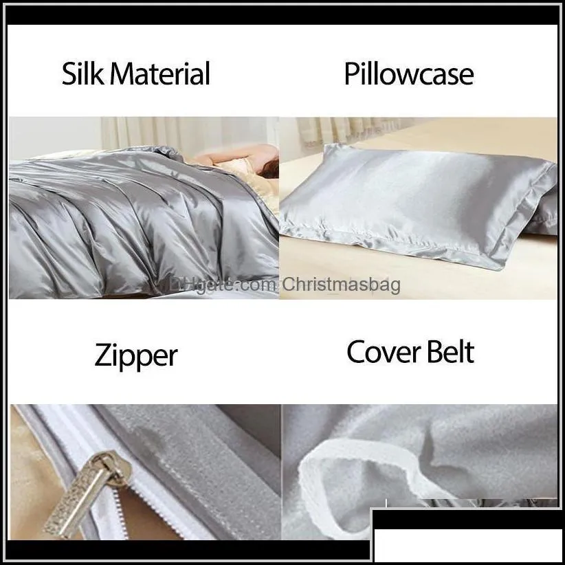 Sets Supplies Textiles Garden Drop Delivery 2021 Satin Silk Bedding Home Textile King Size Set Bed Clothes Duvet Cover Flat Sheet