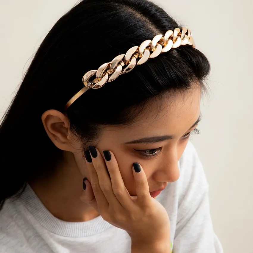 CCB Kubanisches Kettenform-Band-Stirnband, einfache goldene Haarbänder, Reifenverschluss für Frauen und Mädchen, Modeschmuck, wird und sandig
