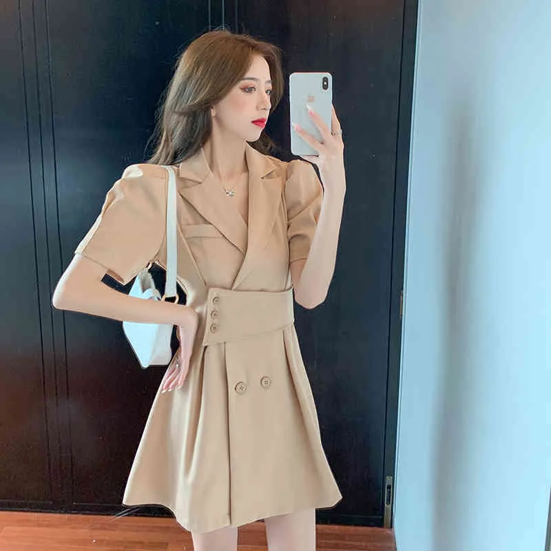 Blazer Sukienka Kobiety Krótki Rękaw Mini Elegancka Dress High Waist Moda Koreański Odzież Lato Kobieta Office Dress 210515