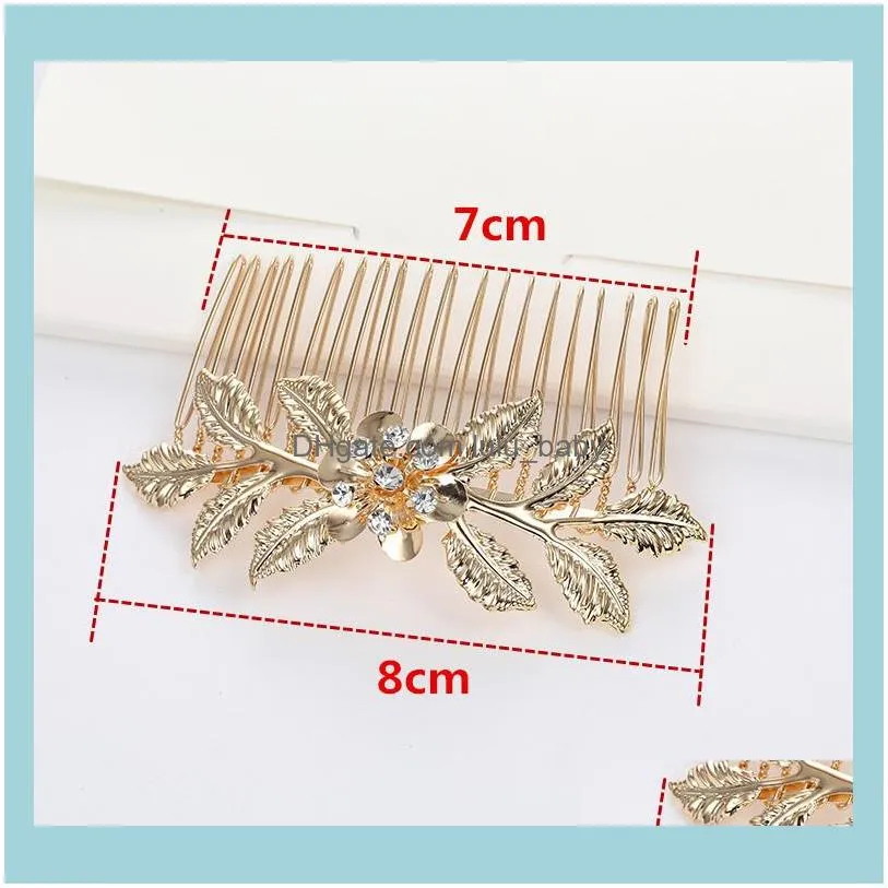 Gold Color Metal Leaf Clip Girls pin Barrette Flowers Rhinestone Comb Hairpins Women Accessories Jewelry