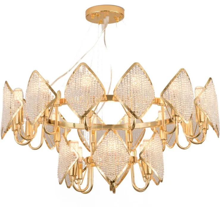Golden modern crystal chandelier bead lamp for villa in duplex building of northern Europe light luxury restaurant
