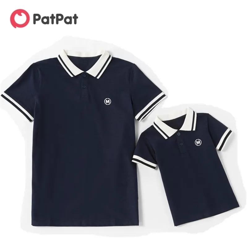 Summer Solid Tee Col T-shirts en coton pour papa et moi T-shirts bleu foncé à manches courtes 210528