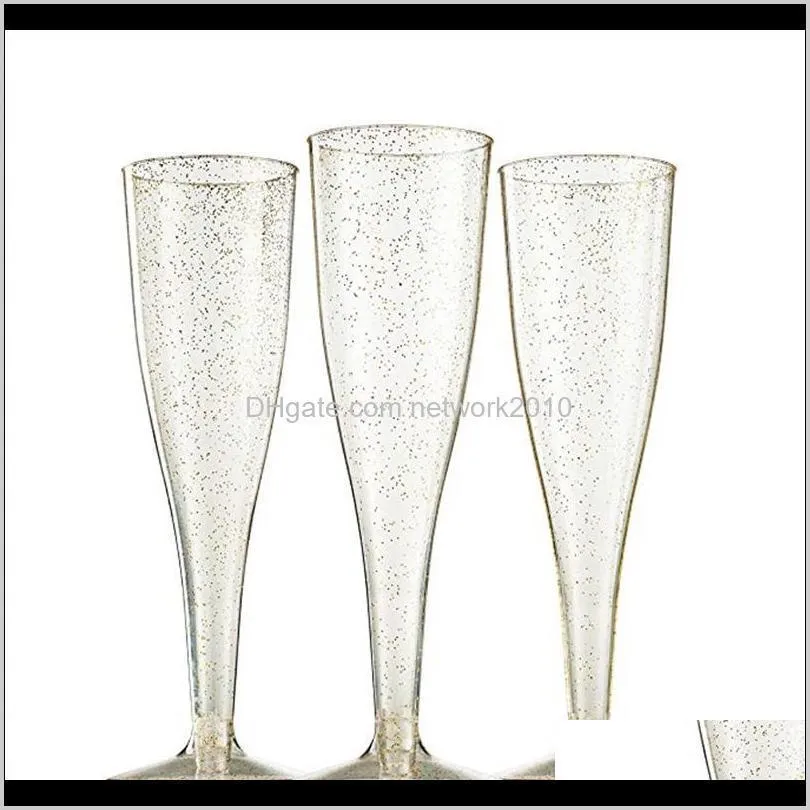 gold glitter plastic champagne flutes clear plastic toasting goblet disposable wedding party cocktail cups birthday party cuisine cup