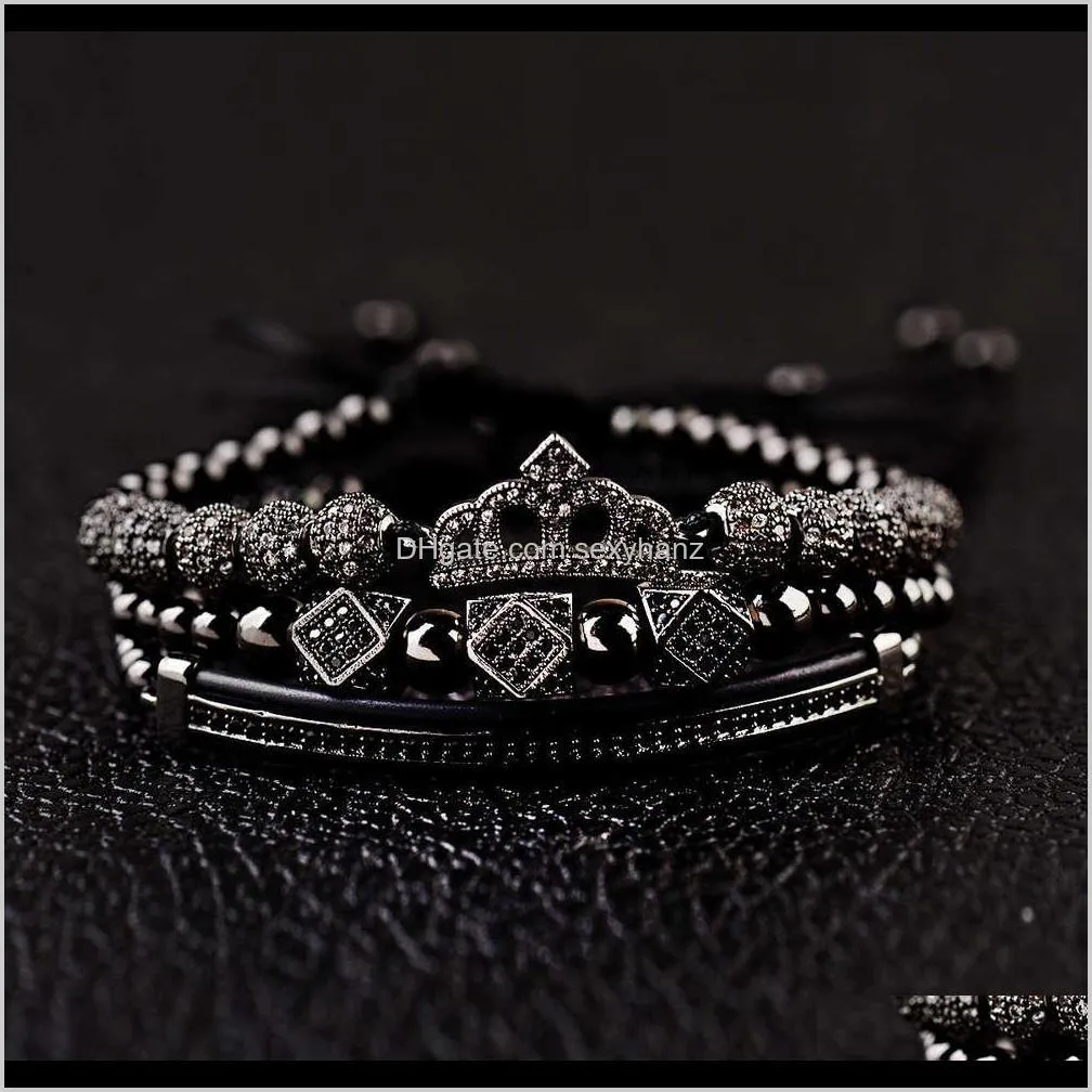 hot selling micro inlaid crown three piece set lovers bracelet