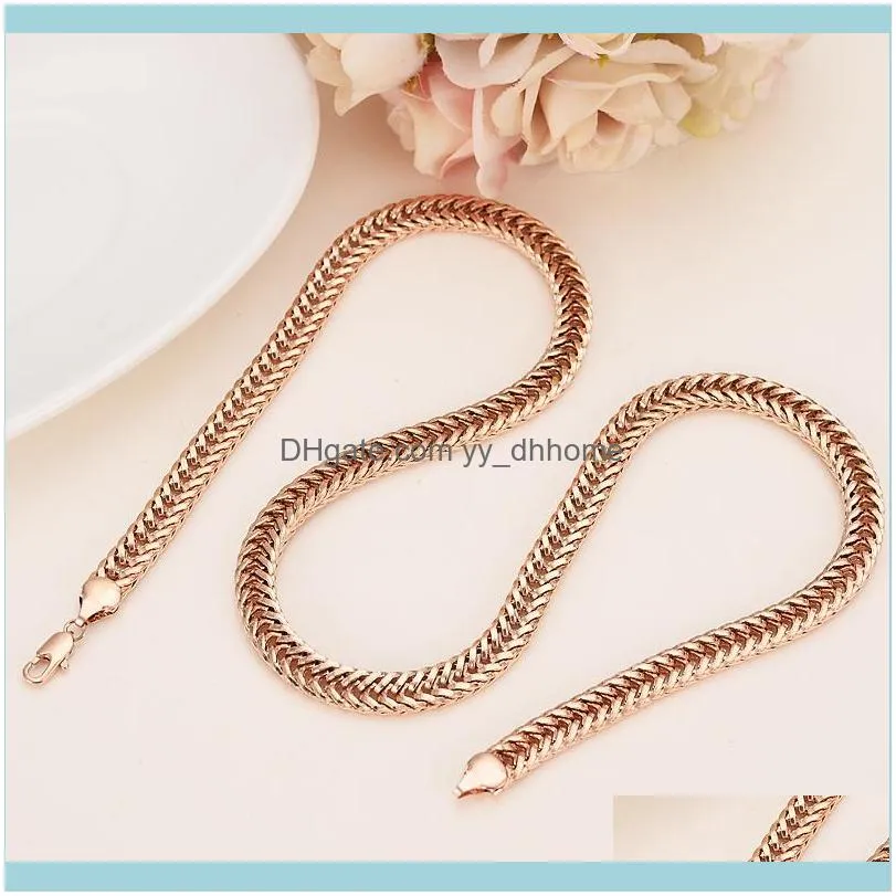 Chains 50cm Rose Gold Necklace For Men Women`s Girls Chain Wheat Link Trendy Party Jewelry Gift Herringbone