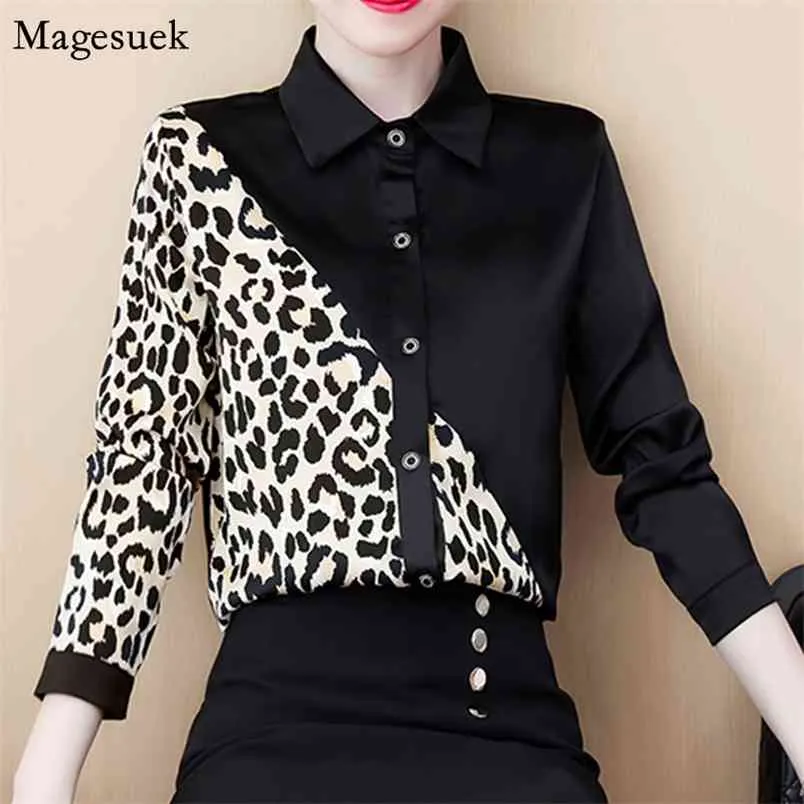 Plus Size Casual Damen Tops und Blusen Herbstmode Langarmshirt Sexy Leopard Slim Bluse Blusas 8054 210512