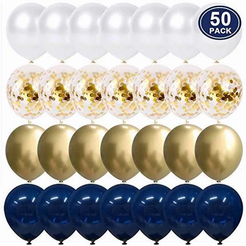 50 Stück 12 Zoll Marineblau Gold Konfetti Luftballons Set Metallic Gold Perlweiß Luftballons Hochzeit Geburtstag Party Dekorationen 211216