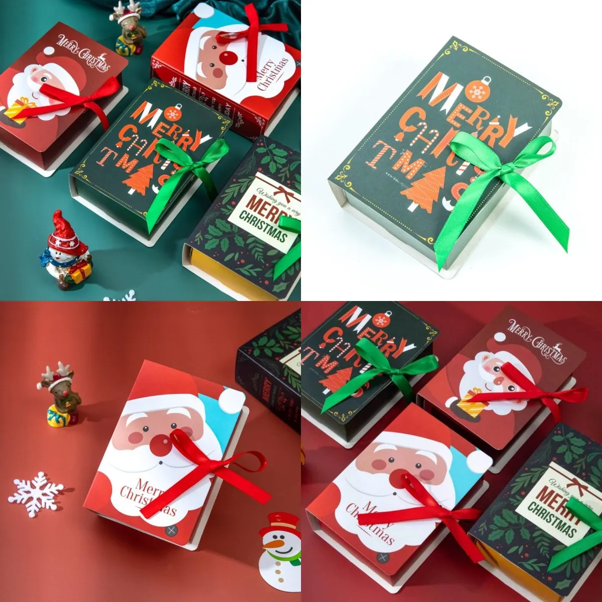 Çantalar Kitap Şekli Merry Christmas Şeker Kutuları Noel Noel Baba Hediye Kutusu Navidad Natal Noel Parti Dekorasyon Malzemeleri 4 Stilleri