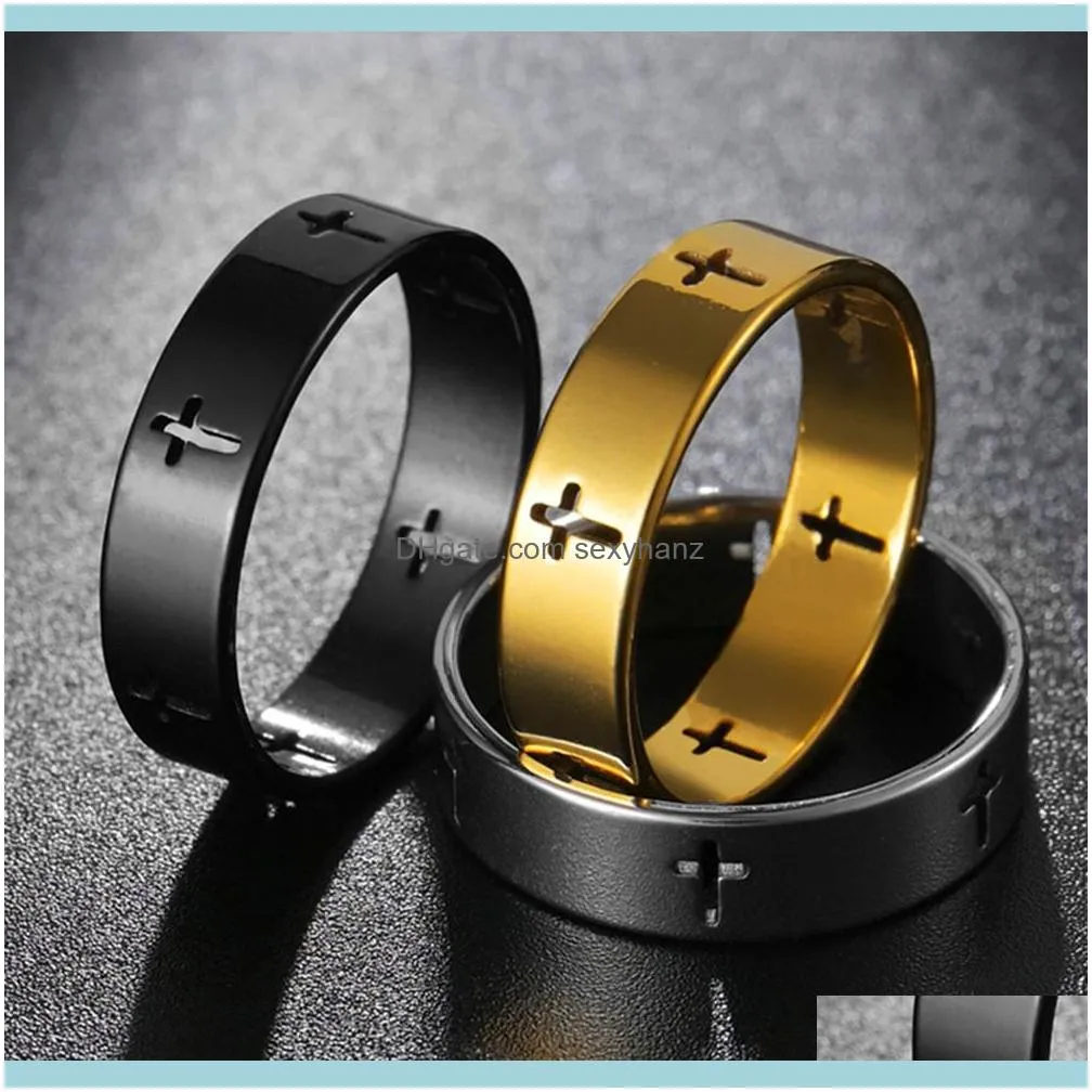 Cluster Rings JewelryFashion 3 Cores De Aço Inoxidável Punk Estilo Homens Mulheres Cross Liso Dedos Dedo Anel de Jóias Qualidade Drop Delivery 20