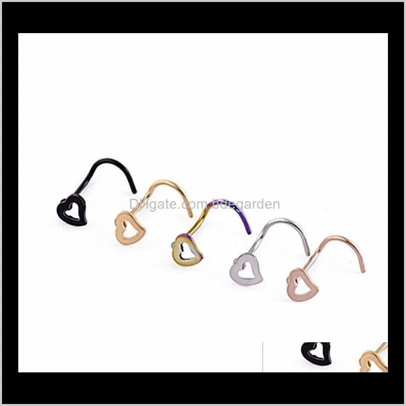 nose ring fashion jewelry stainless steel nose open hoopheart nose rings body piercing jewelry bending shape