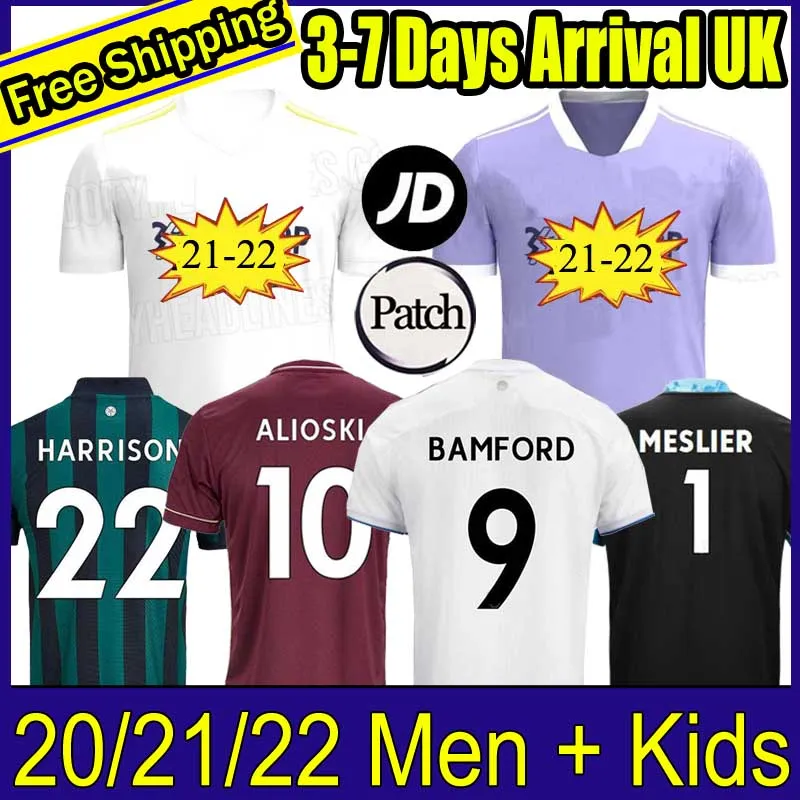 20 21 22 Bamford Soccer Jerseys United 2021 2022 Rodrigo Koch Costa Alioski Phillips 남성 키즈 훈련 축구 셔츠 태국