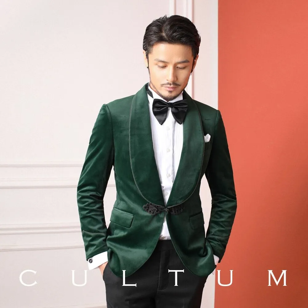 Save Big on Bulk Dark Green Velvet Tuxedo Green Velvet Tuxedo Jacket: Shawl  Lapel Men's Suit, Piece Set For Prom/Dinner, Custom Fit Available Best  - Main Image