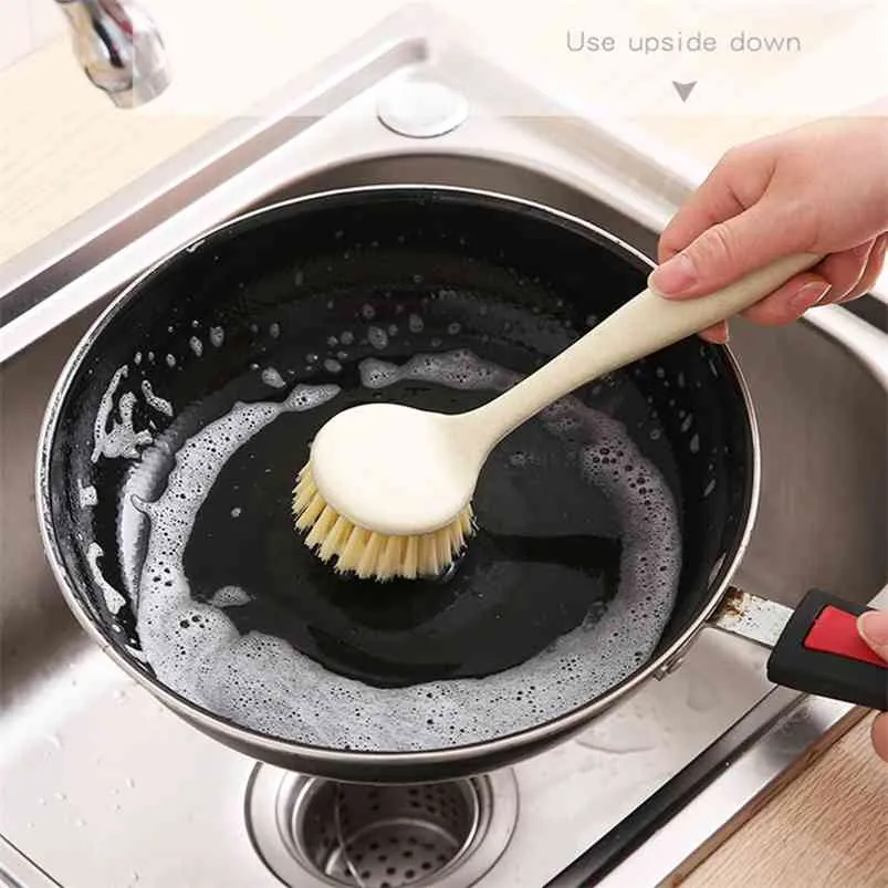 1Pc Spazzola per la pulizia della cucina multifunzione Manico lungo Accessori per utensili per pentole piatte per lavastoviglie 210423